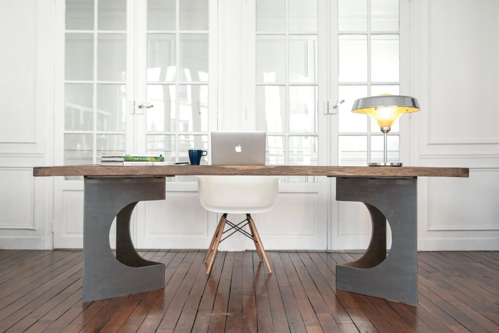 A Laptop on a Wooden Table